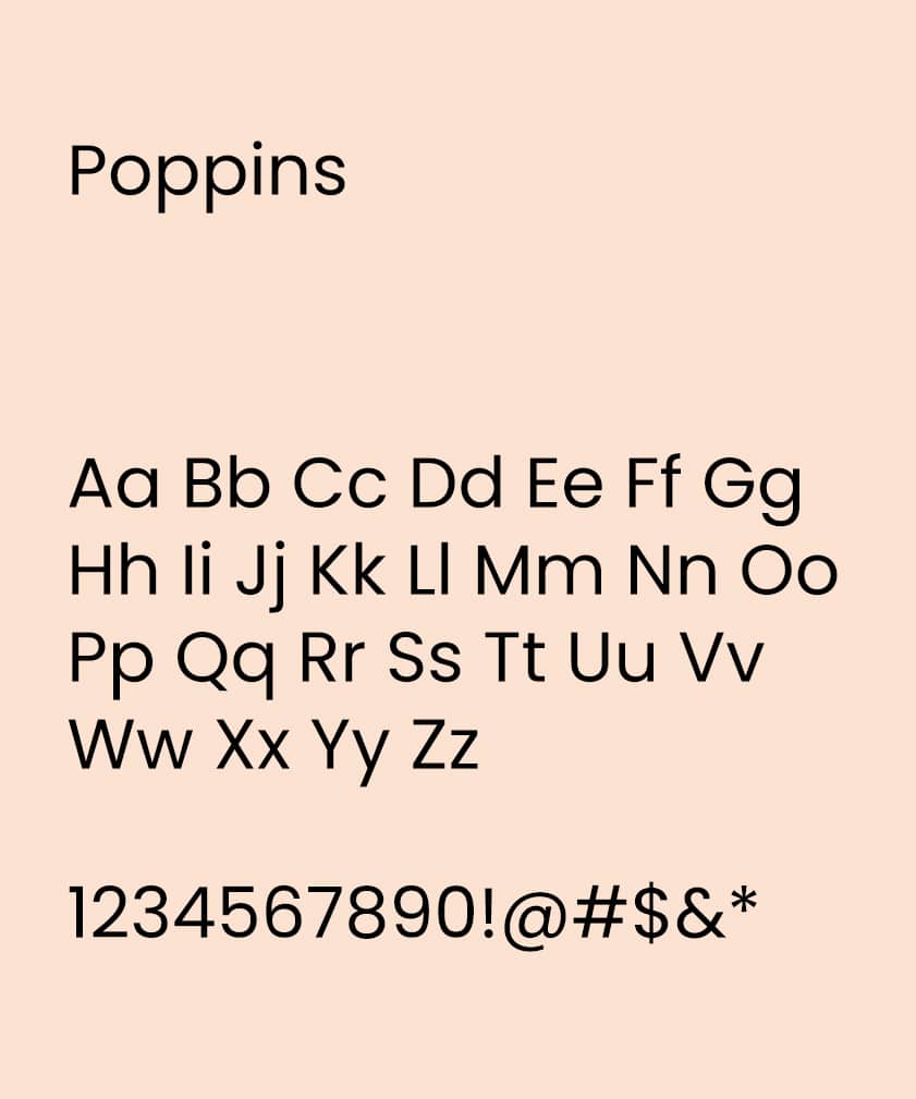 Type sample in black of the Poppins font 