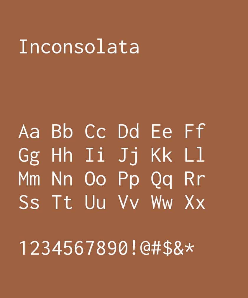 Type sample in black of the Inconsolata font 
